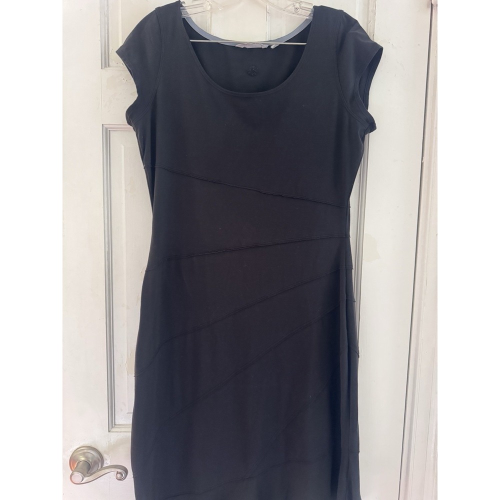 Athleta Crescendo Black Midi Dress Womens Medium Athleisure Travel Pocket - Picture 3 of 9